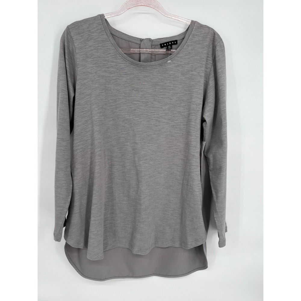 Tribal Long Sleeve Top Back Zip Detail Casual Everyday Gray Size L - Picture 1 of 11